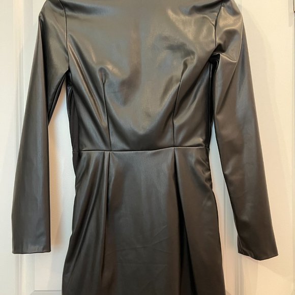 Zara Faux Leather V-Neck Long Sleeve Wrap Front Mini Dress - Picture 3 of 3